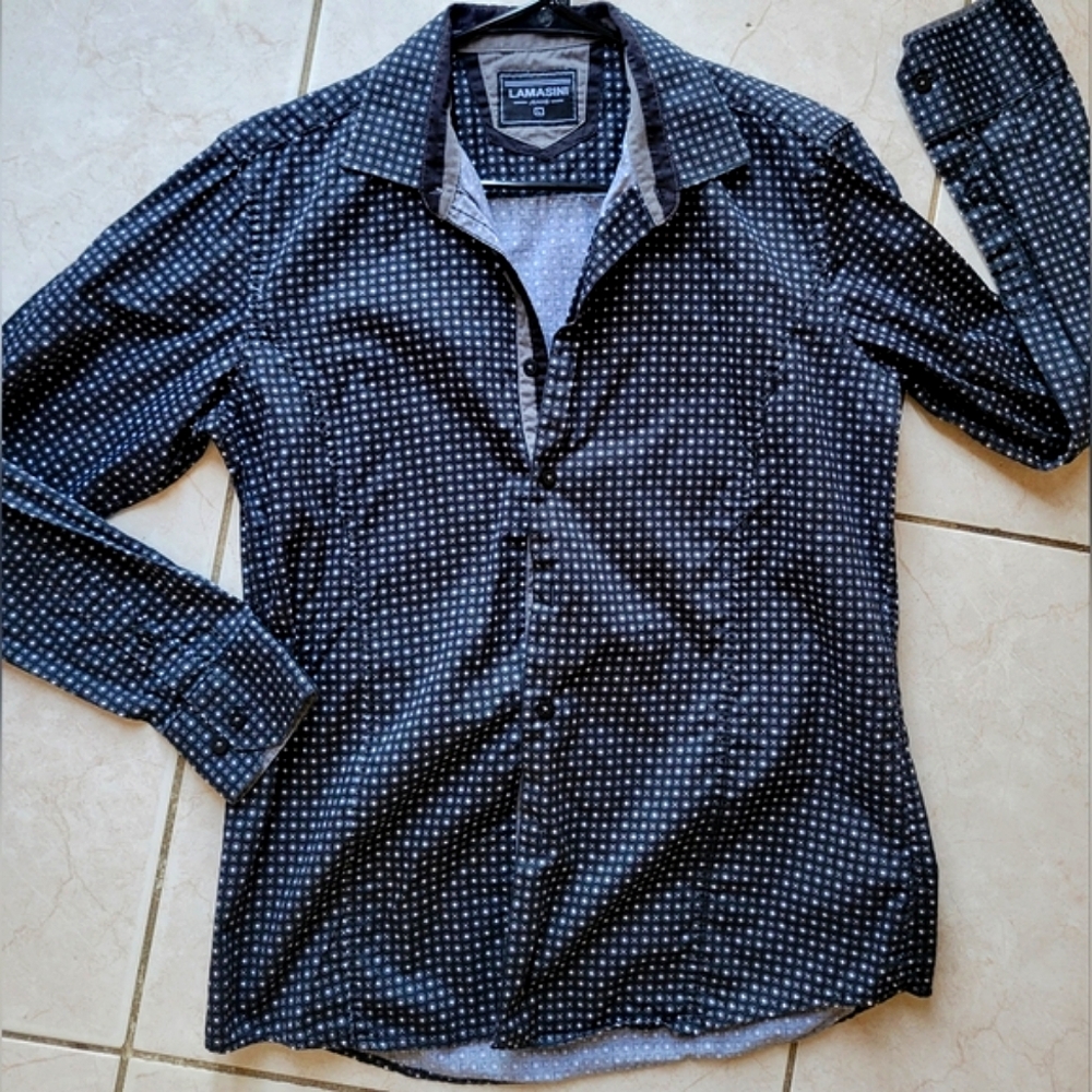Lamasini Men's Black Button Down Shirt Size L Y2k